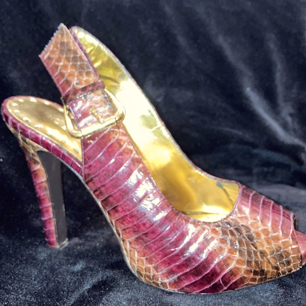 Snakeskin Leather Peep Toe Heels
